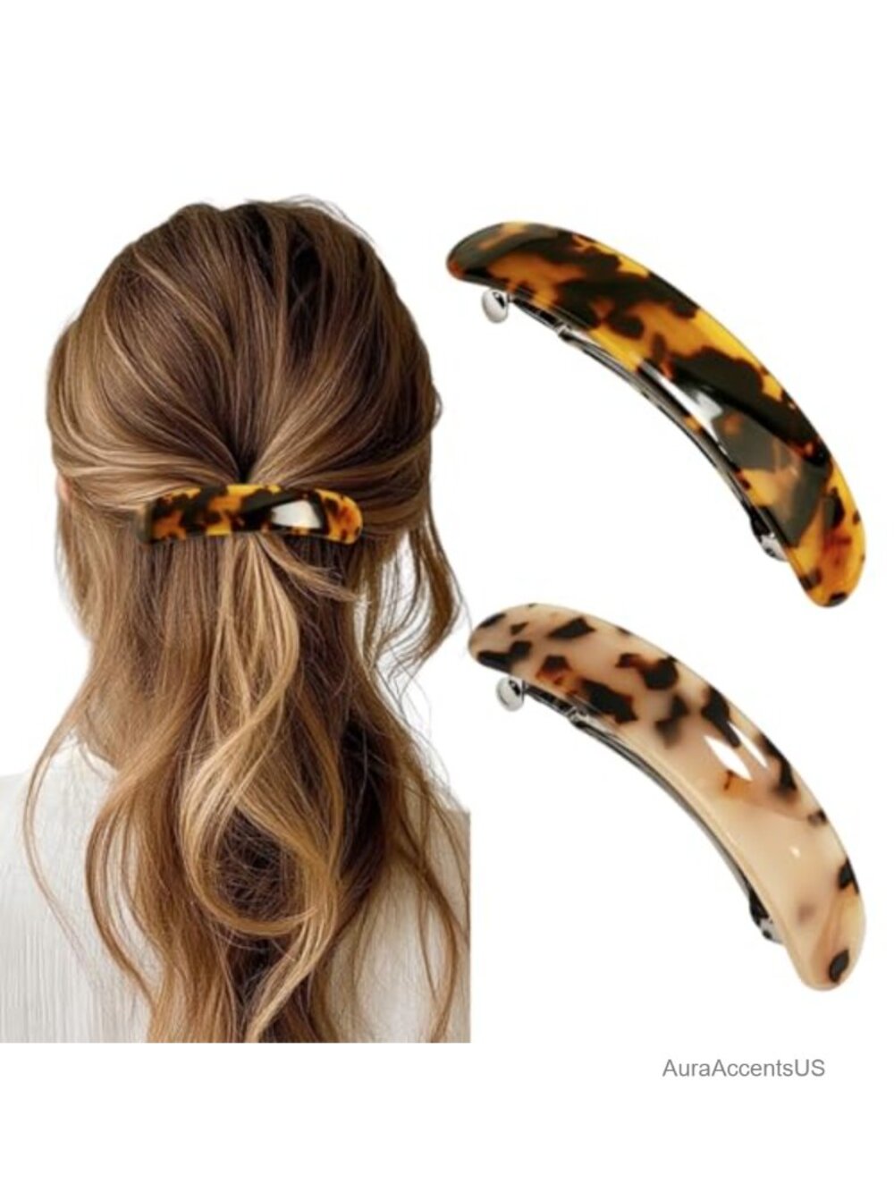 2 Pack Acetate Tortoise Shell French Hair Barrettes for Thick Hair
